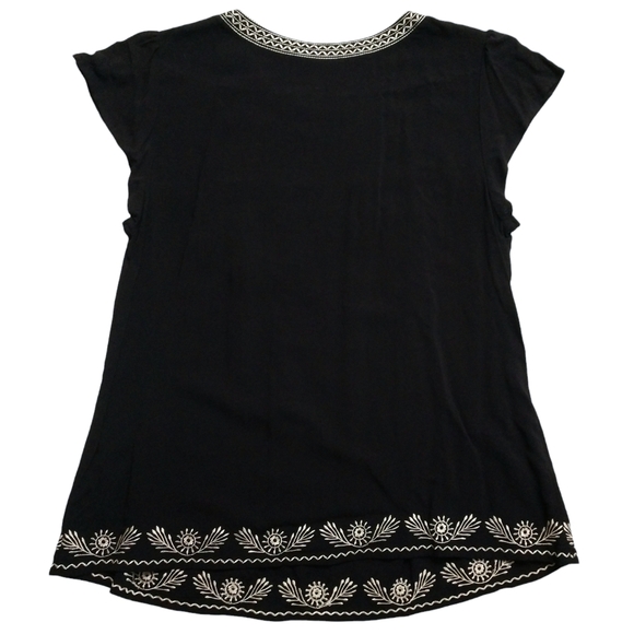 Faded Glory Women's Embroidered Black Blouse Short Sleeve Shirt L Large - Picture 2 of 7